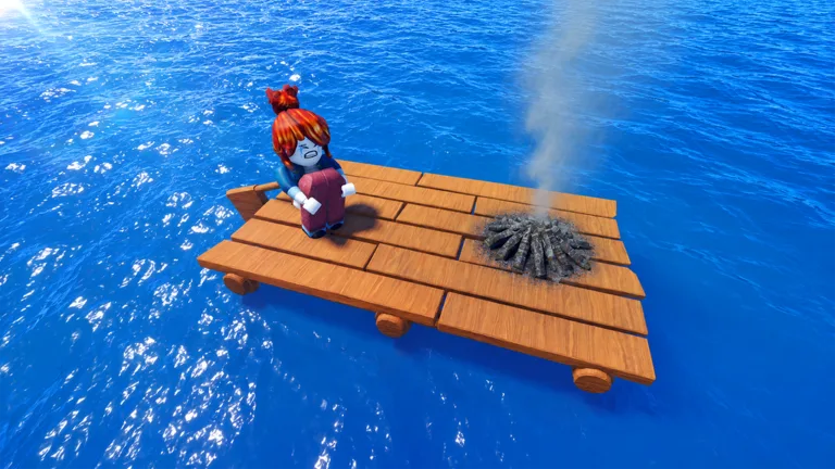 100 Days At Sea Roblox ocean survival thumbnail with raft and sea setting