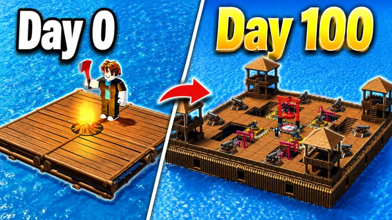 100 Days At Sea Roblox raft survival thumbnail